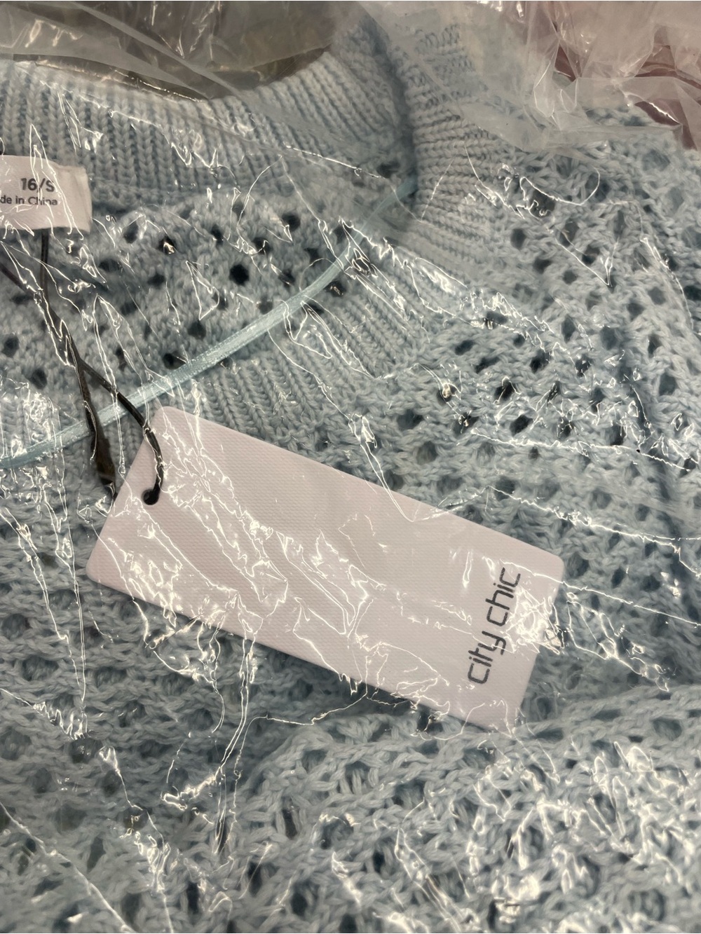 City Chic Crochet Knit Top Light Blue Size 16 BNWT - Picture 10 of 11